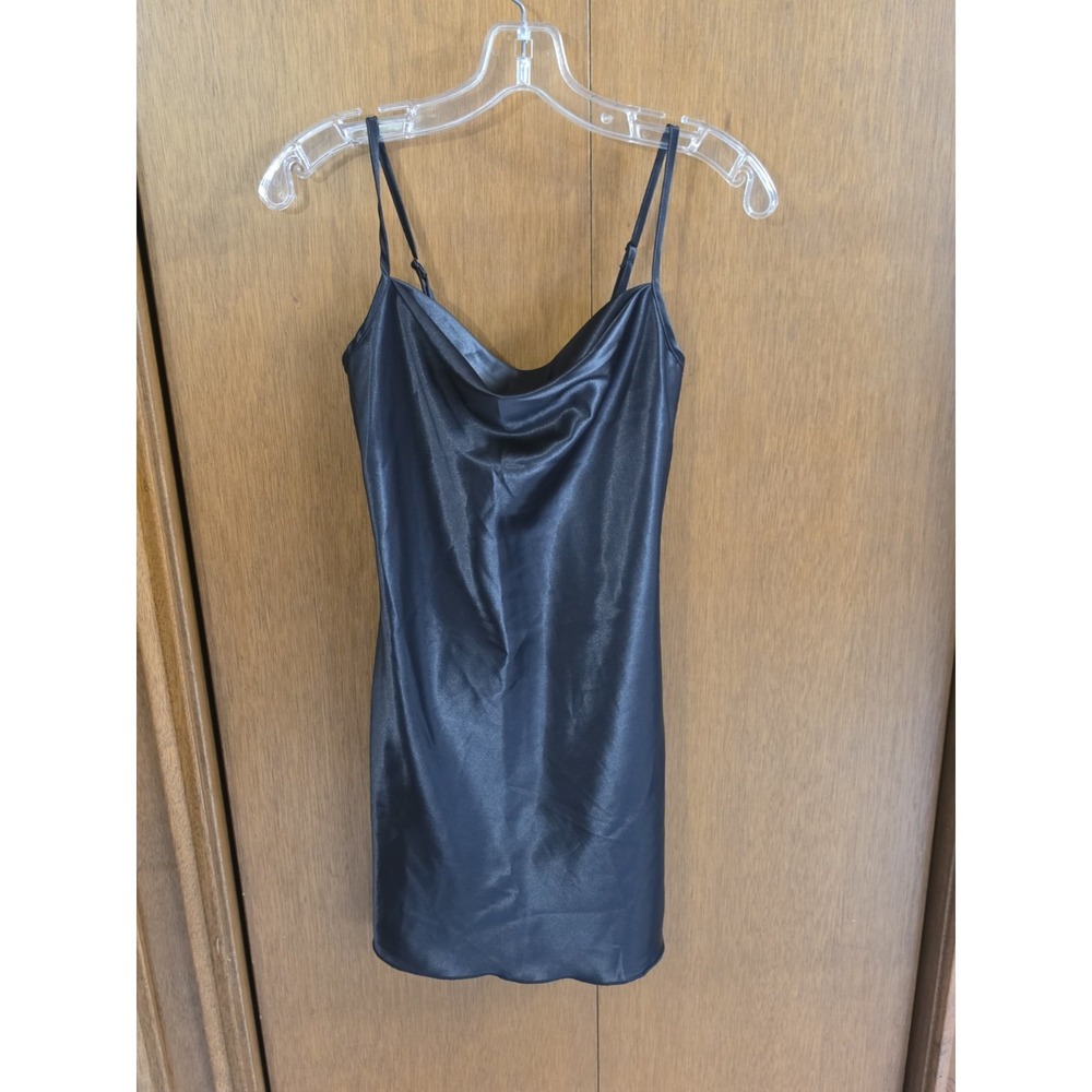 Bebe Women's Sleeveless Little Black Satin Mini Dress, Size Xsmall